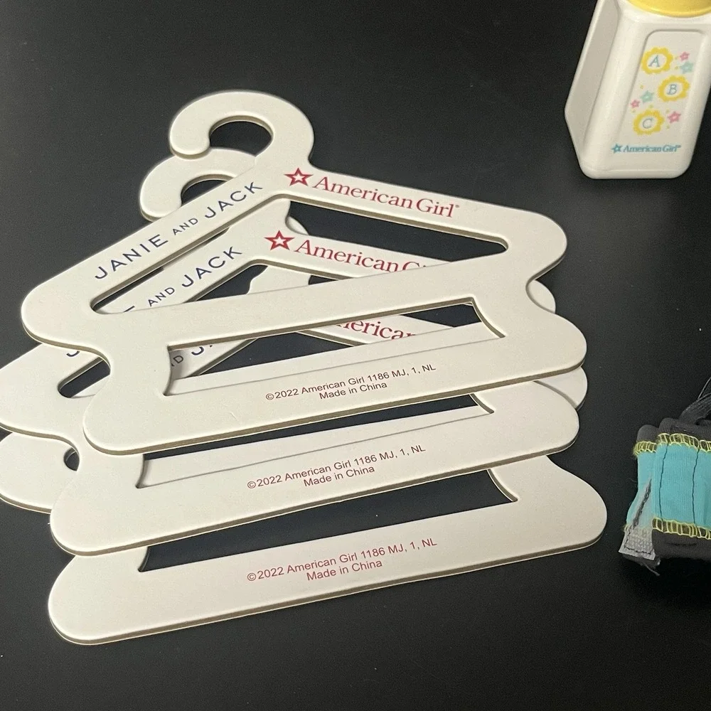 American Girl Items Set Hanger, Bottles, Cheer Top, Bib